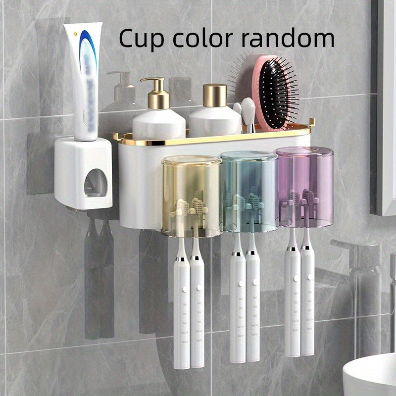 1 porte-brosse à dents mural avec gobelets, support de rangement - Topdecheztop.fr
