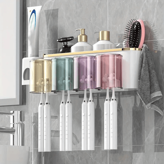 1 porte-brosse à dents mural avec gobelets, support de rangement - Topdecheztop.fr