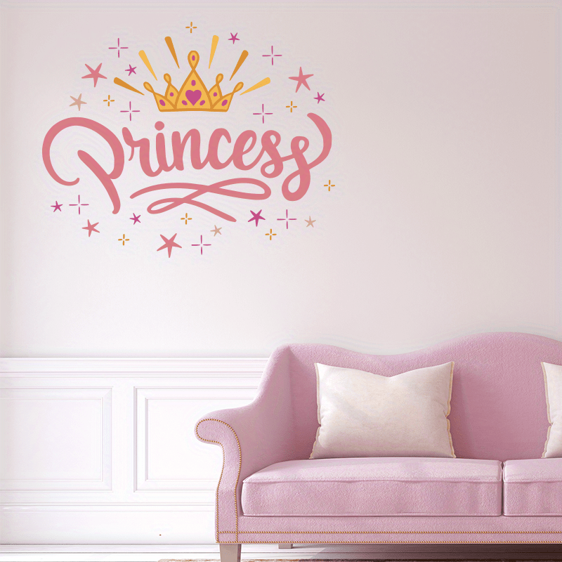 1 autocollant mural coloré avec couronne de princesse et lettrage - Topdecheztop.fr