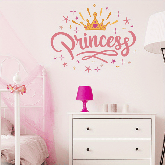 1 autocollant mural coloré avec couronne de princesse et lettrage - Topdecheztop.fr