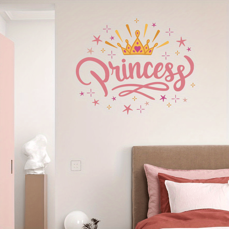 1 autocollant mural coloré avec couronne de princesse et lettrage - Topdecheztop.fr