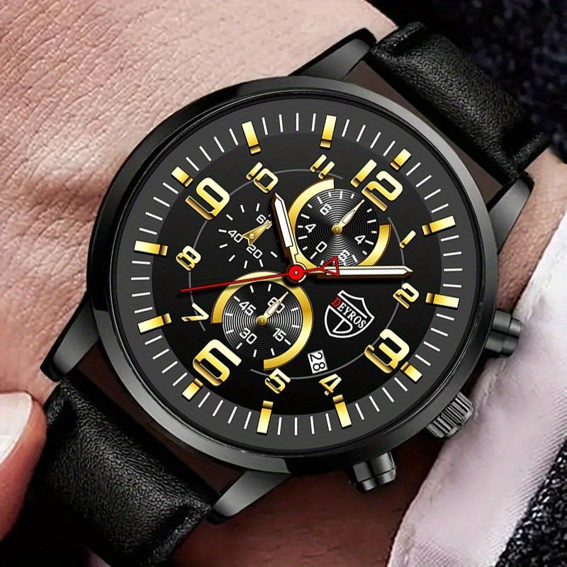 Montre décontractée à quartz en cuir PU pour homme