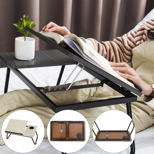 Bureau pliable pour ordinateur portable avec porte-gobelet et étagère de rangement