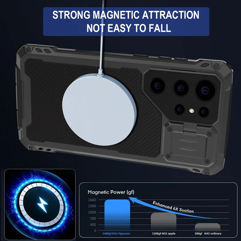 Phone case: for  S24 S23 Ultra armor metal magnetic phone case heavy duty shockproof aluminum cover screen protector