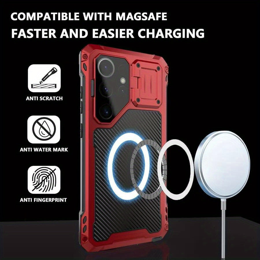 Phone case: for  S24 S23 Ultra armor metal magnetic phone case heavy duty shockproof aluminum cover screen protector