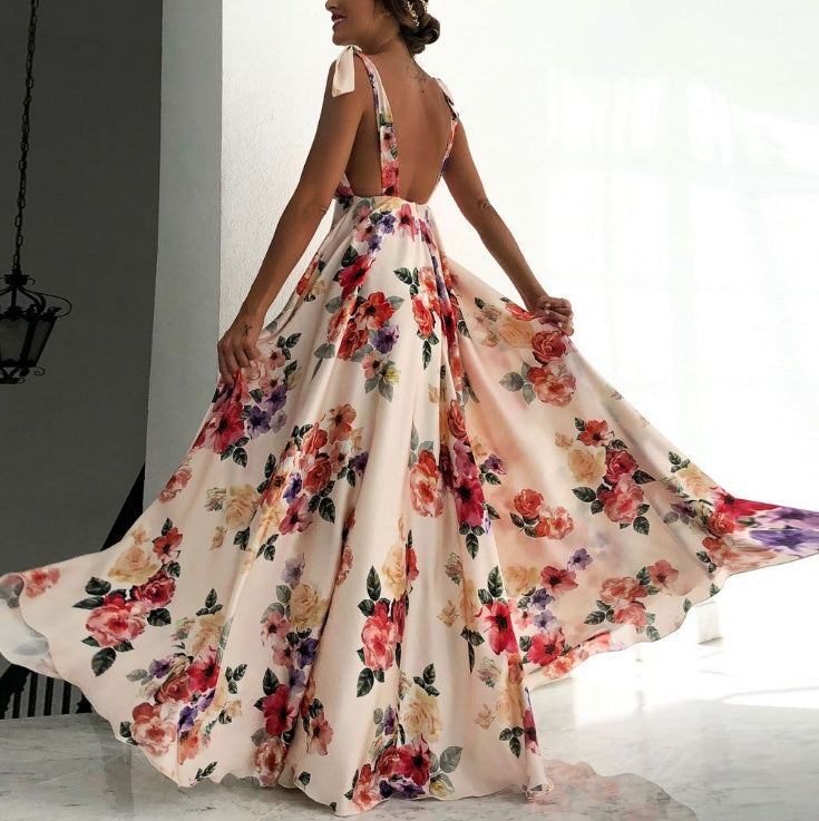 Robe  élégante sans manches à fleurs