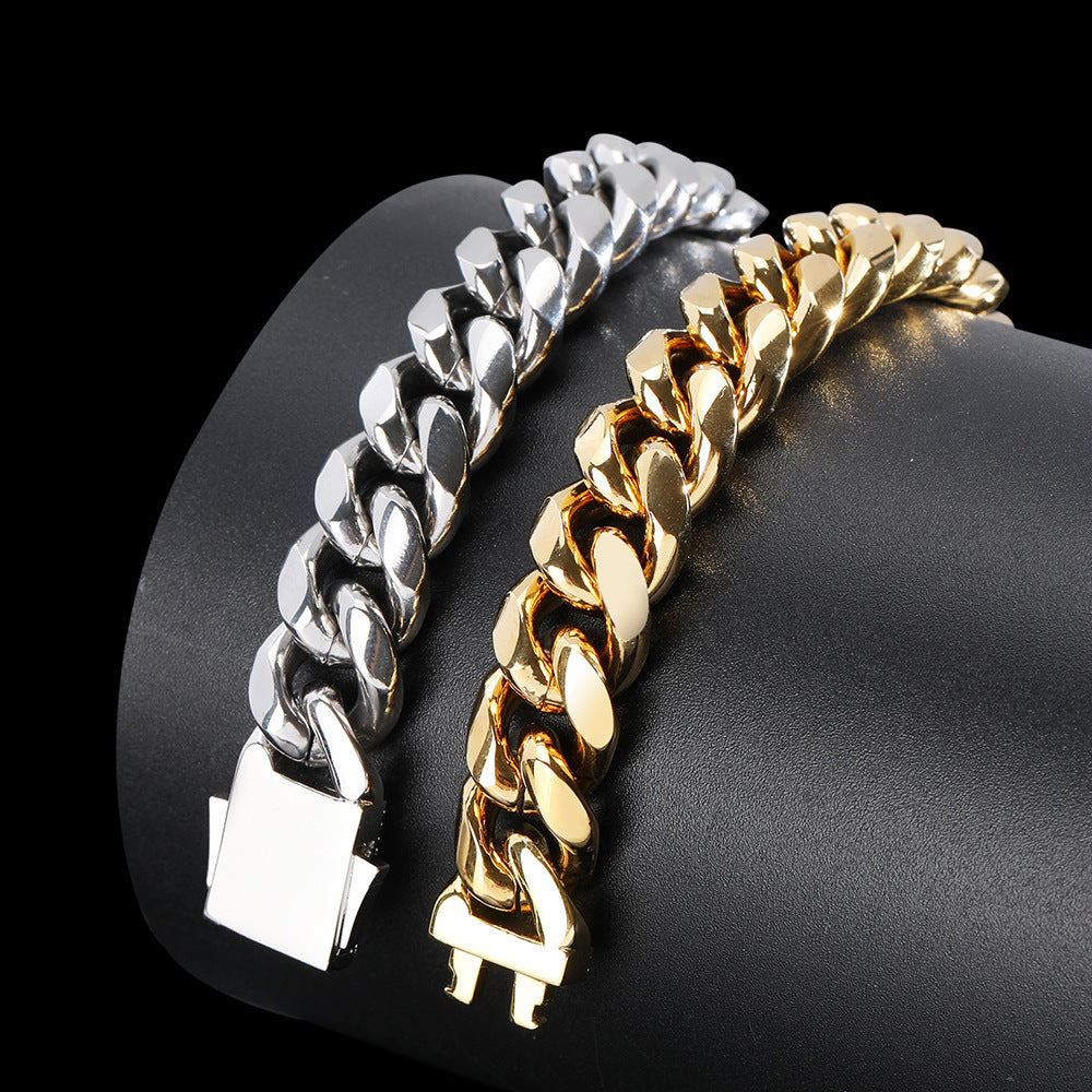 Bracelet cubain en acier inoxydable avec boucle