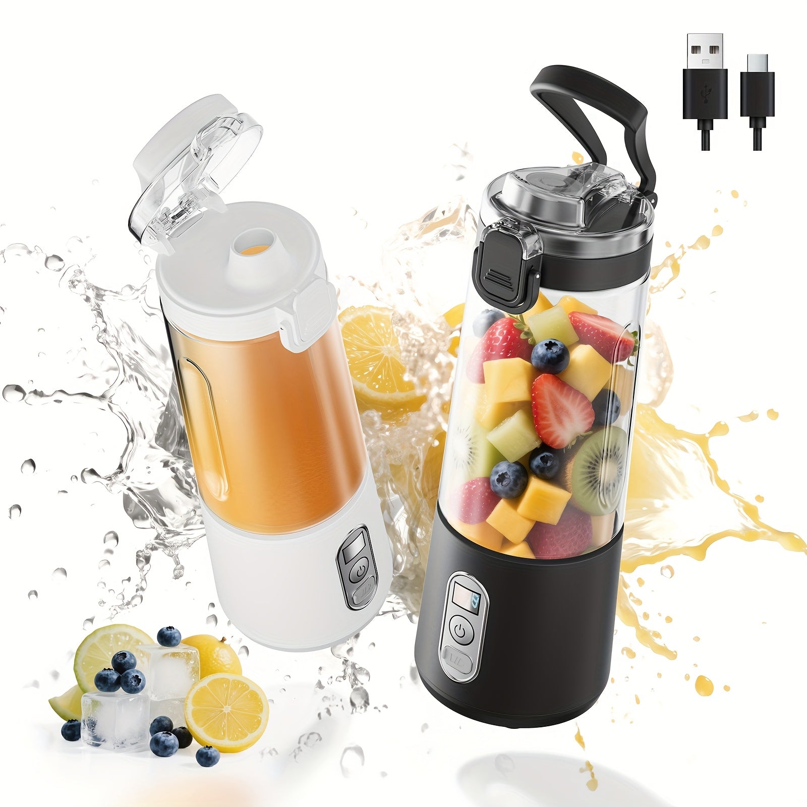 LALAYUAN USB-Powered Portable Blender & Juicer with Digital Timer, High-Speed Ice Crushing, One-Tap Lid, 1300mAh Battery, 6-Blade Stainless Steel, USB-C Charging, Compact Blender for Smoothies, Protein Shakes, Gym, Travel, Of - Topdecheztop.fr