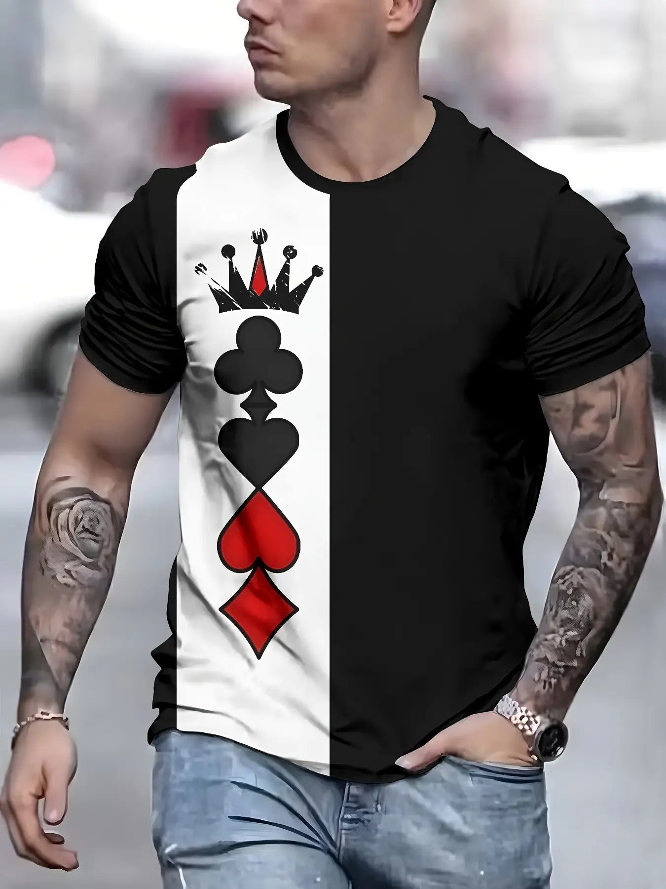 T-shirt homme imprimé 3D numérique « Roi des cartes à jouer »
