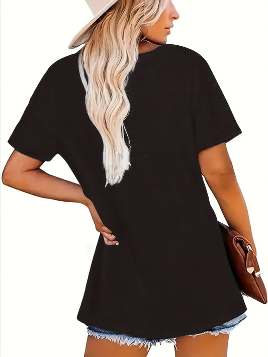 T-shirt ras du cou  imprimé pattes colorées, décontracté - Topdecheztop.fr