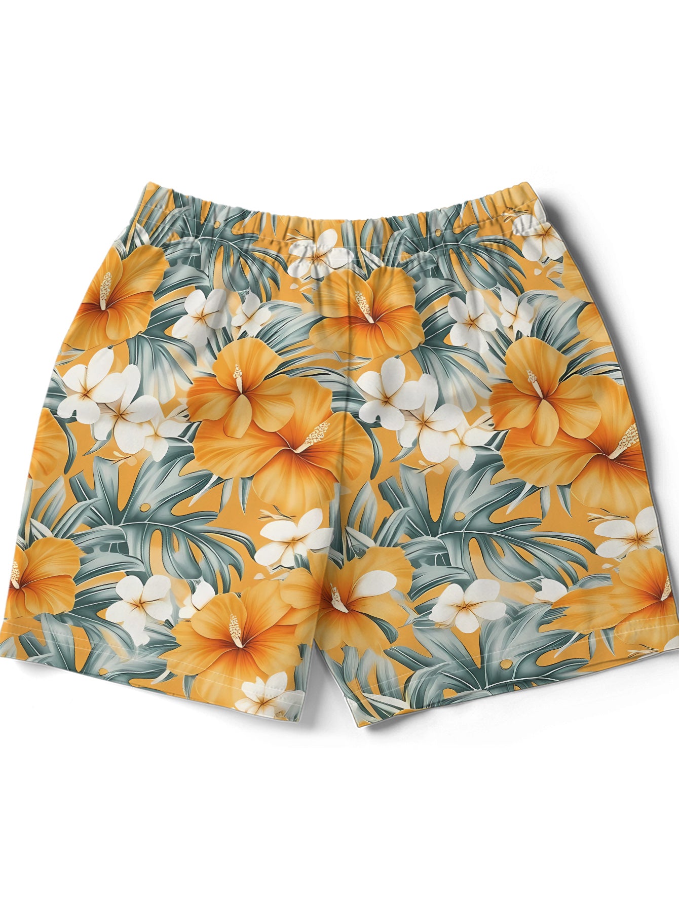 Short de bain homme à séchage rapide, imprimé feuilles de palmier tropicales