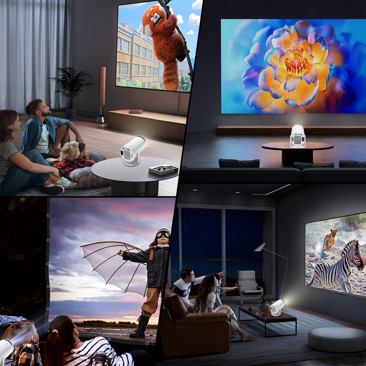 Projecteur Portable Intelligent Hy300Pro, Local 720P HD, Système Android 11, Wifi6 et Wireless 5.3, Support Rotatif à 180°, Projecteur Home Cinéma