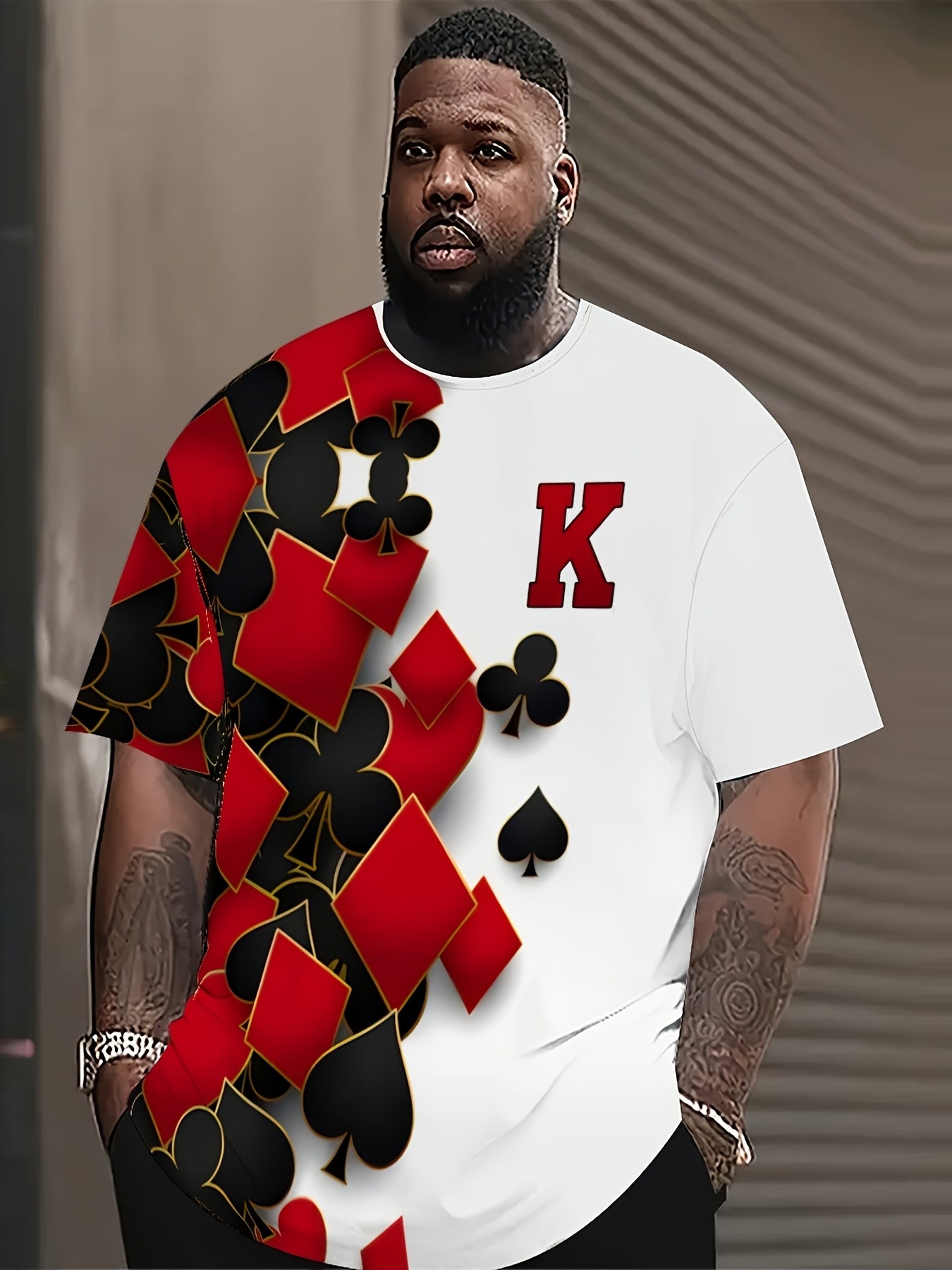 T-shirt graphique à motif cartes de poker pour homme grande taille