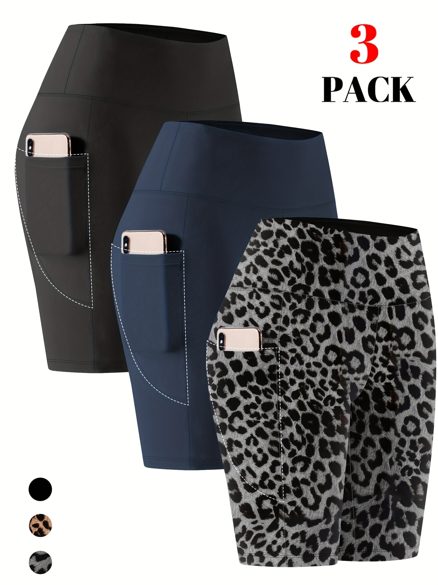 Lot de 3 bermudas taille haute avec poches en forme de lune, grande taille - Topdecheztop.fr