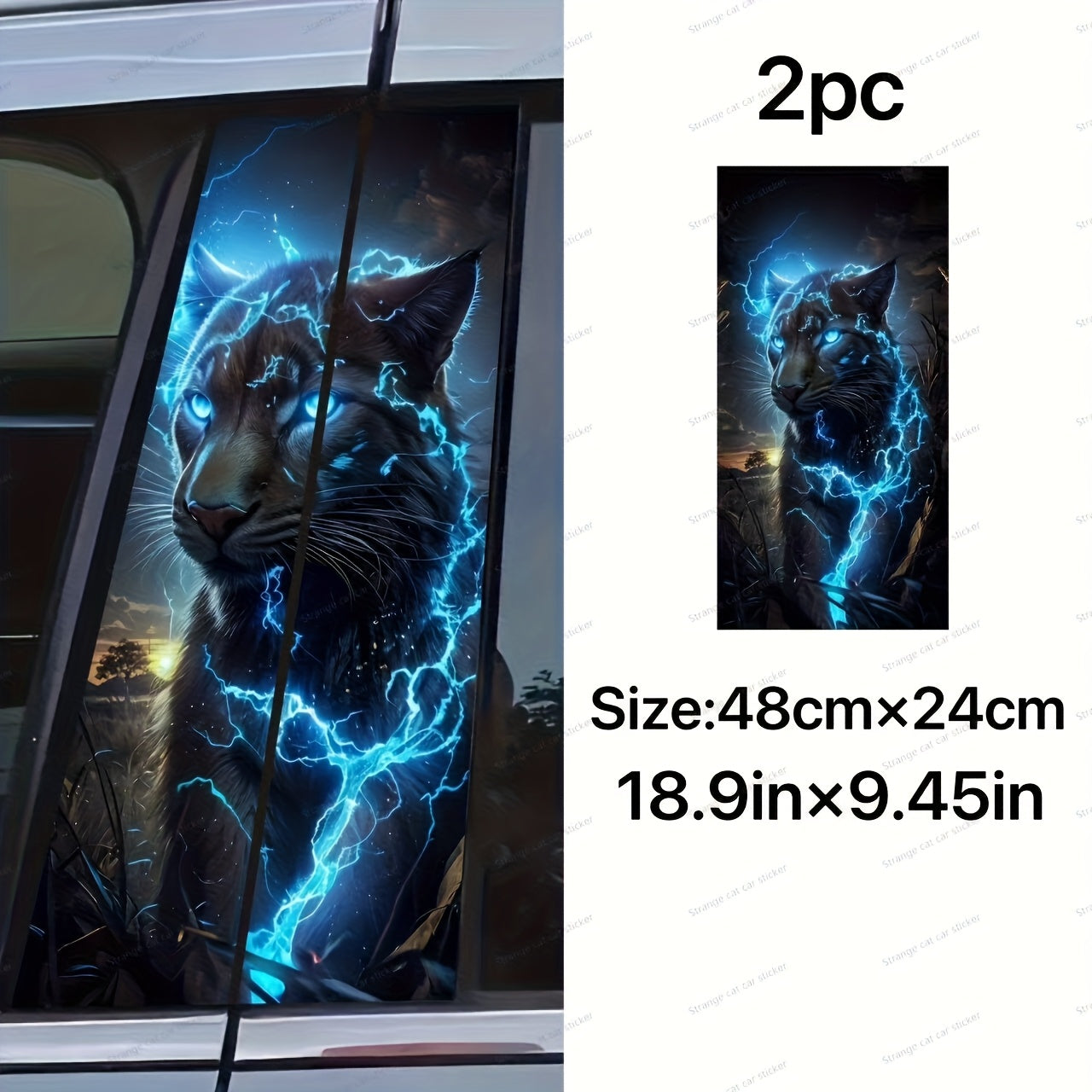 Stickers Voiture Black Panther Eclair – Pilier B, PVC Brillant, Waterproof & Anti-UV, Universel | Lot de 2