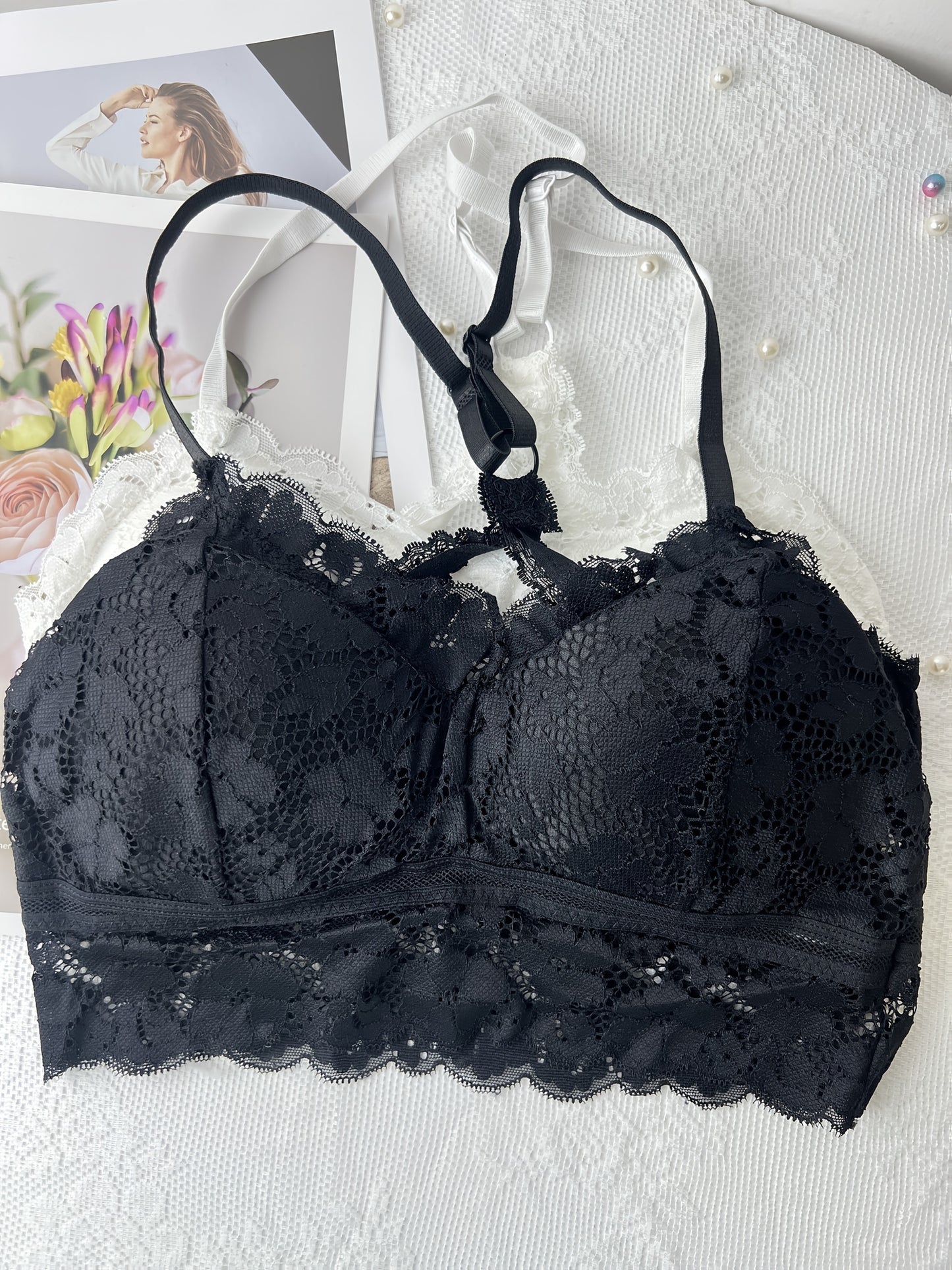 Soutien-gorge en dentelle  pour femme - Sans armatures, confort optimal