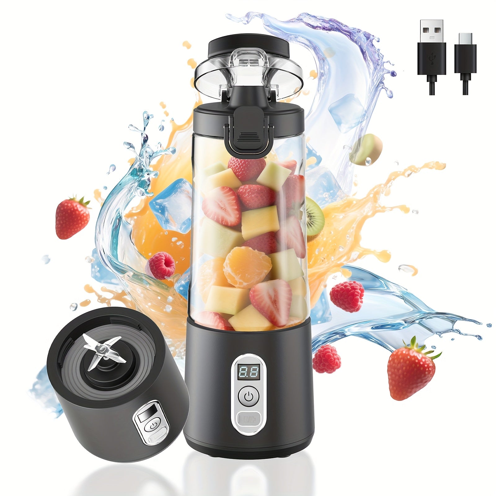 LALAYUAN USB-Powered Portable Blender & Juicer with Digital Timer, High-Speed Ice Crushing, One-Tap Lid, 1300mAh Battery, 6-Blade Stainless Steel, USB-C Charging, Compact Blender for Smoothies, Protein Shakes, Gym, Travel, Of - Topdecheztop.fr