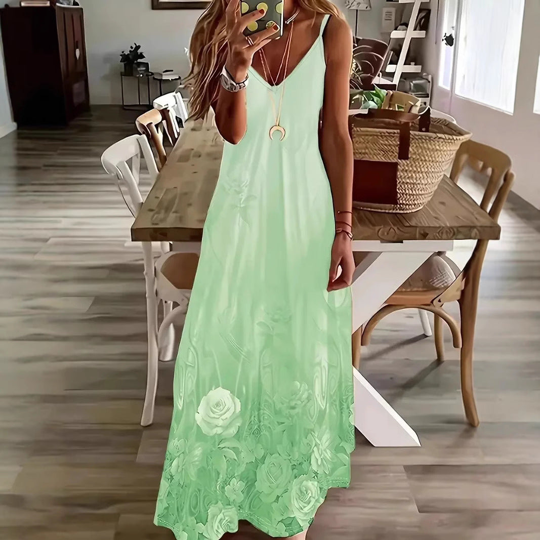 Robe longue sans manches pour femme, imprimée