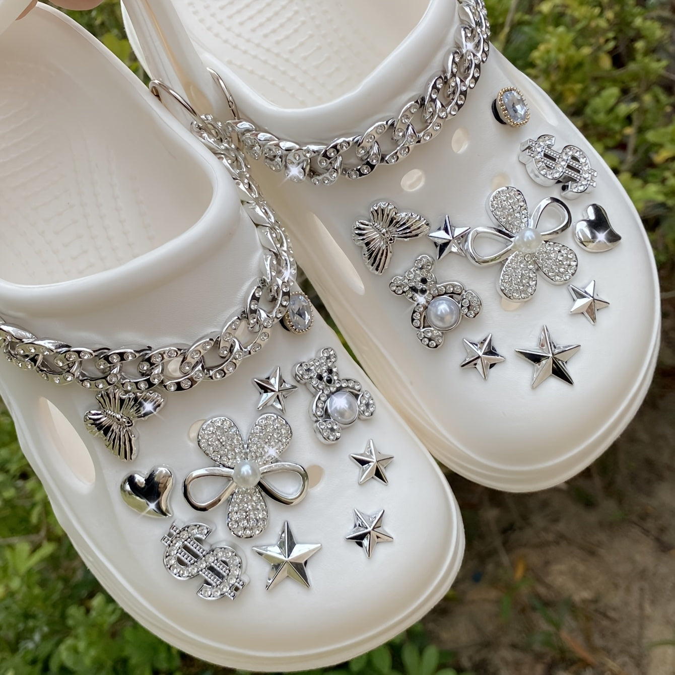 Lot de 22 oursons en strass argentés, accessoires de chaussures tendance