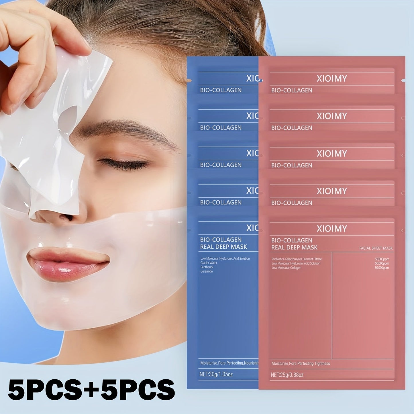 Masques Eclat Hydratant Bio Collagene Tissu - Soin Visage Lot 10 Pcs Peau Douce et Lumineuse