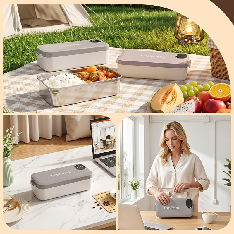 Boîte à déjeuner chauffante, Chauffe-repas, Réglable de 30 à 80°C, Chauffage rapide, Chargement USB, Grande capacité de 900 ml, Acier inoxydable 304, Portable et amovible, Affichage de la puissance, Fonction minuterie, pour camion, bureau, pique-nique de camping, Boîte bento chauffante, Cadeau de
