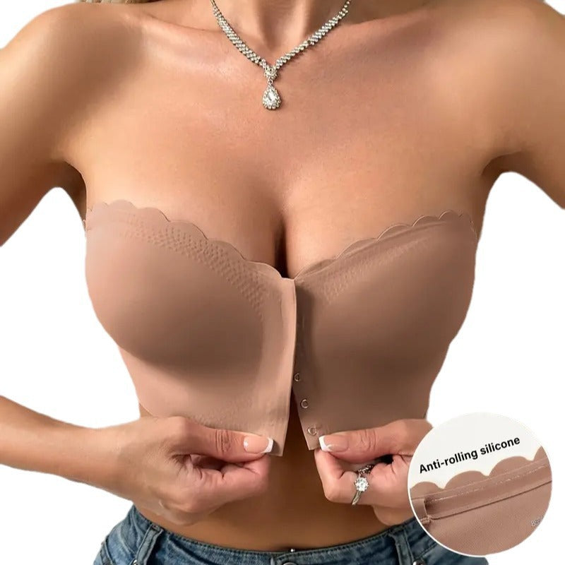 Soutien-gorge tube top sans coutures à fermeture avant et bord ondulé