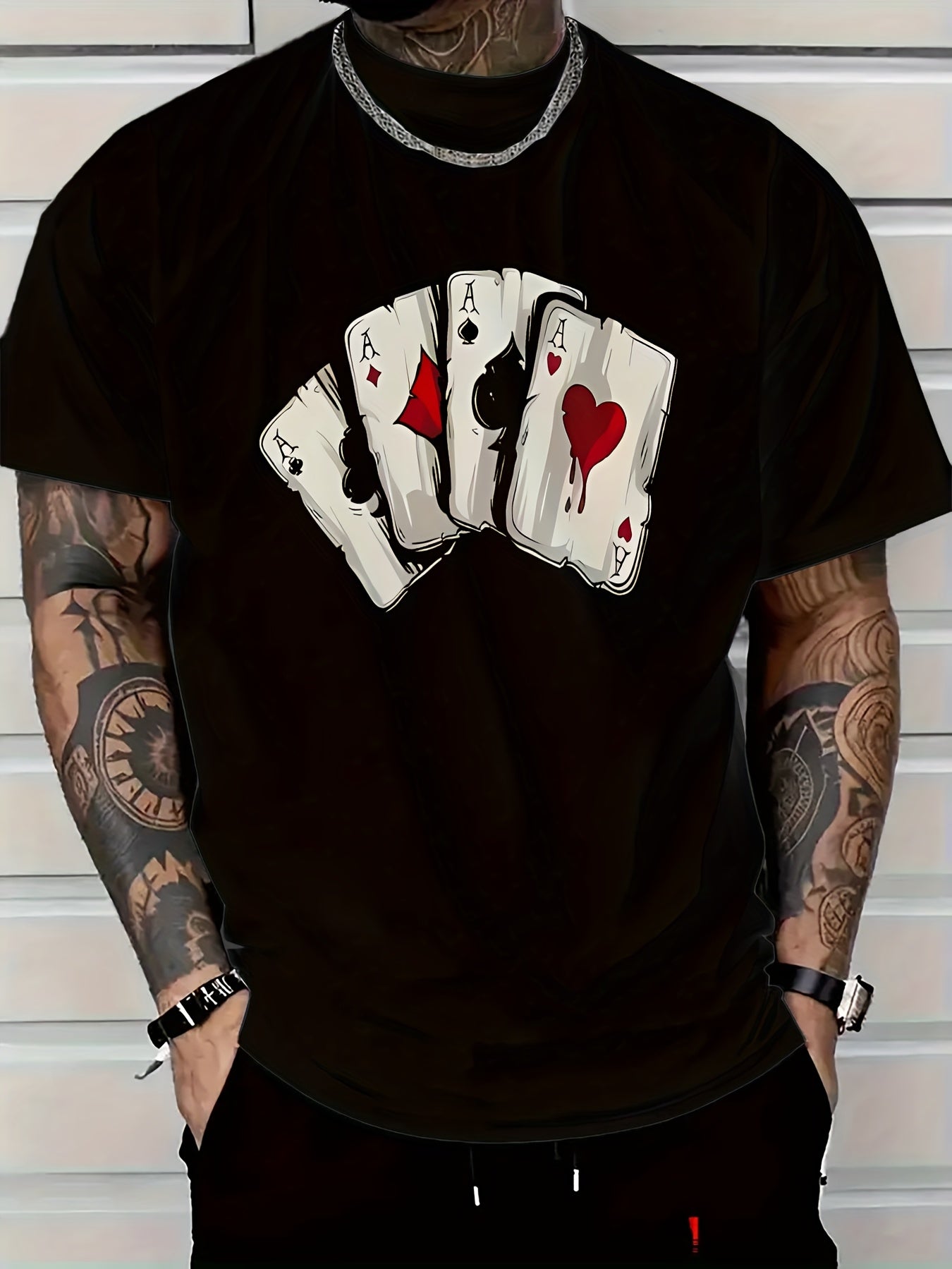 T-shirt homme en maille respirante avec imprimé cartes de poker 3D