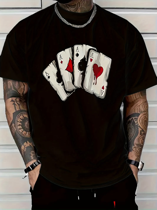 T-shirt homme en maille respirante avec imprimé cartes de poker 3D