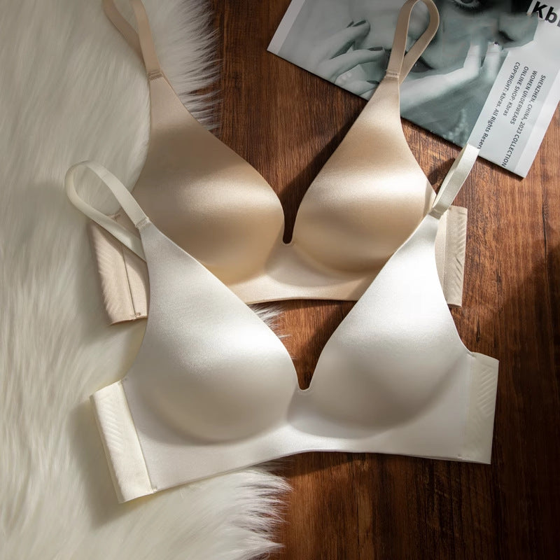 Lingerie  en satin minimaliste uni pour femme, décolleté en V profond