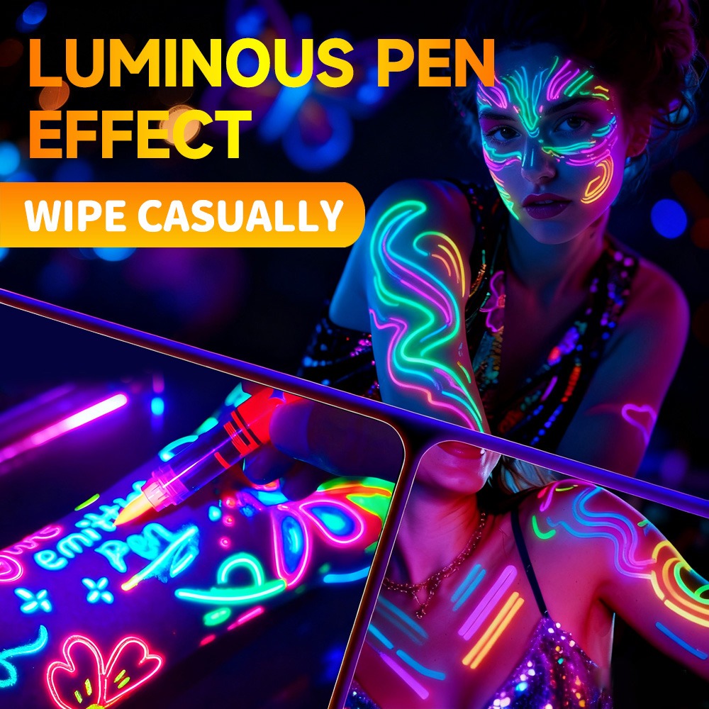Stylo de peinture lumineux 8 couleurs, stylo de maquillage graffiti lavable