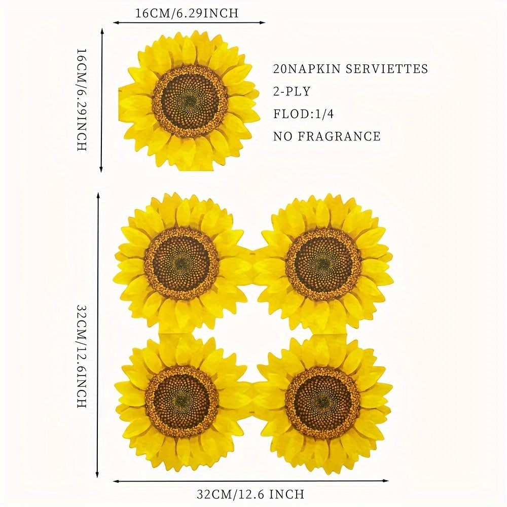 Serviettes jetables en papier imprimé tournesol, lot de 20 pièces - Topdecheztop.fr