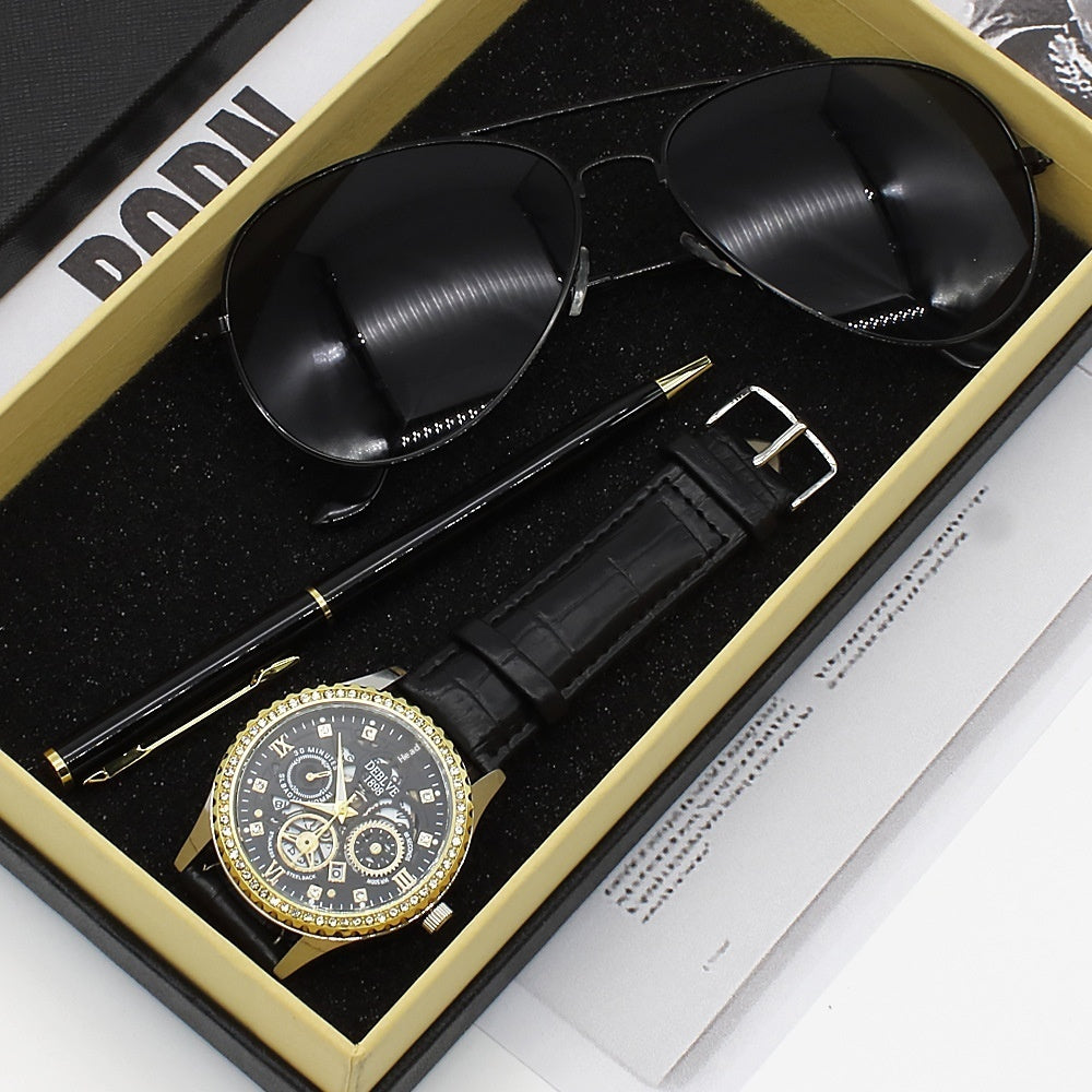 Montre à quartz pour homme, lunettes de soleil  stylo, coffret cadeau