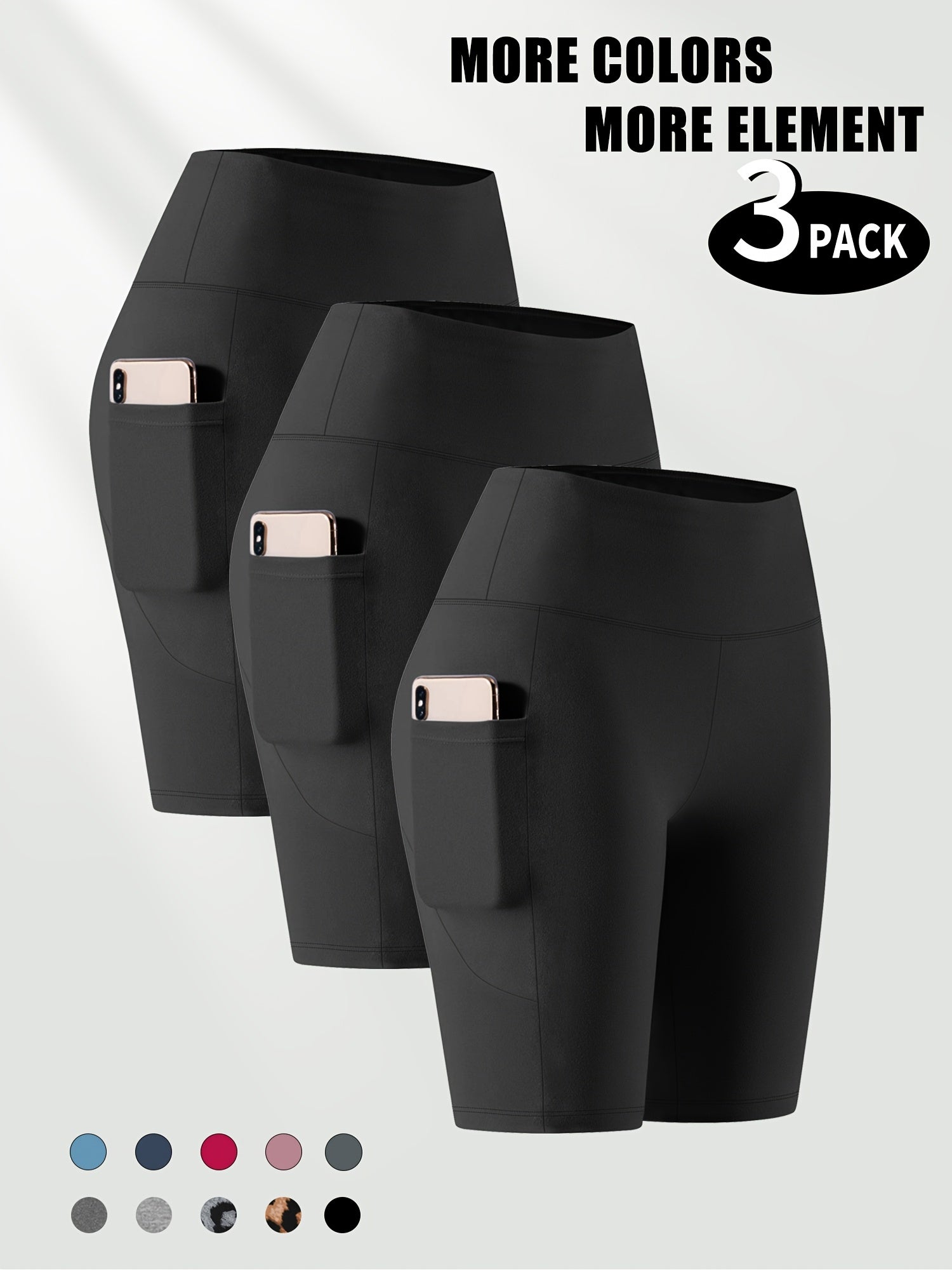Lot de 3 bermudas taille haute avec poches en forme de lune, grande taille - Topdecheztop.fr