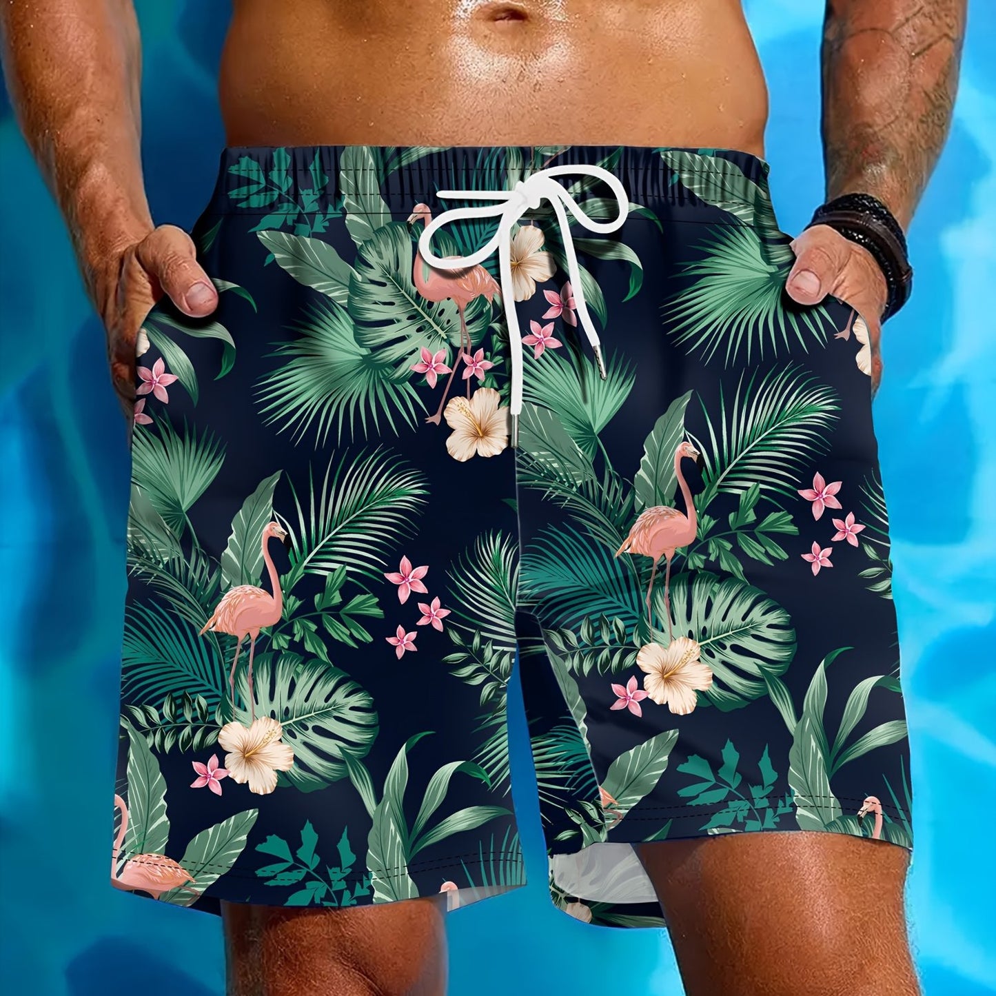 Pantalon de plage pour homme à imprimé tropical, en polyester, style vacances
