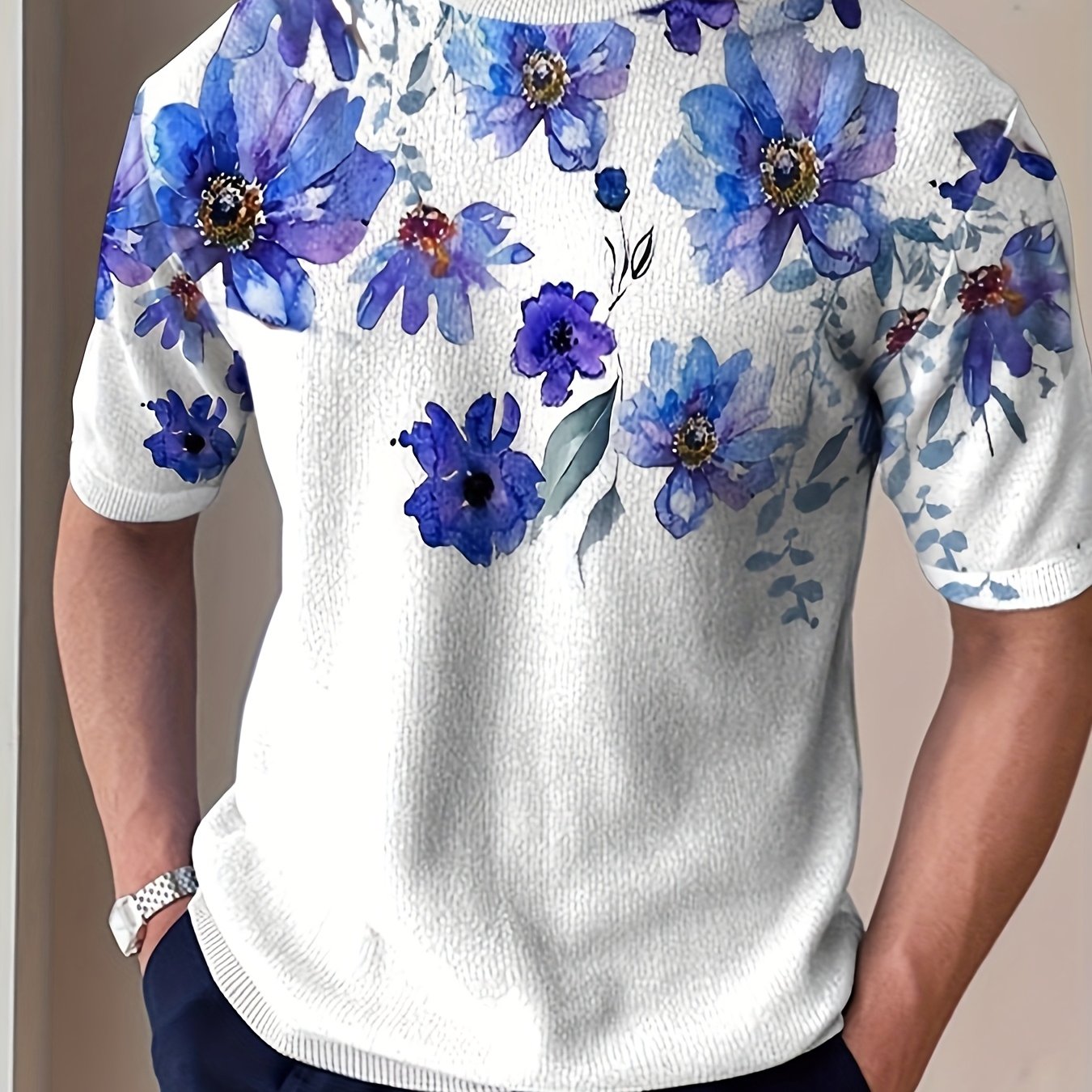 Pull en tricot à imprimé floral pour homme