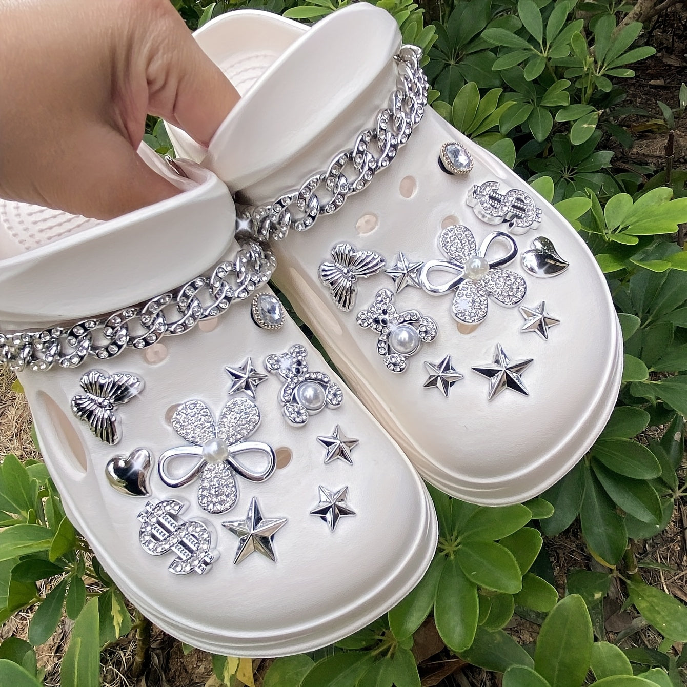 Lot de 22 oursons en strass argentés, accessoires de chaussures tendance