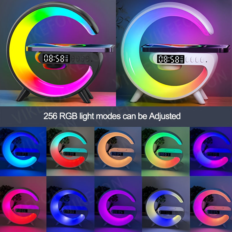MINI Enceinte sans fil RGB multifonctionnelle, chargeur sans fil, support, radio-réveil FM