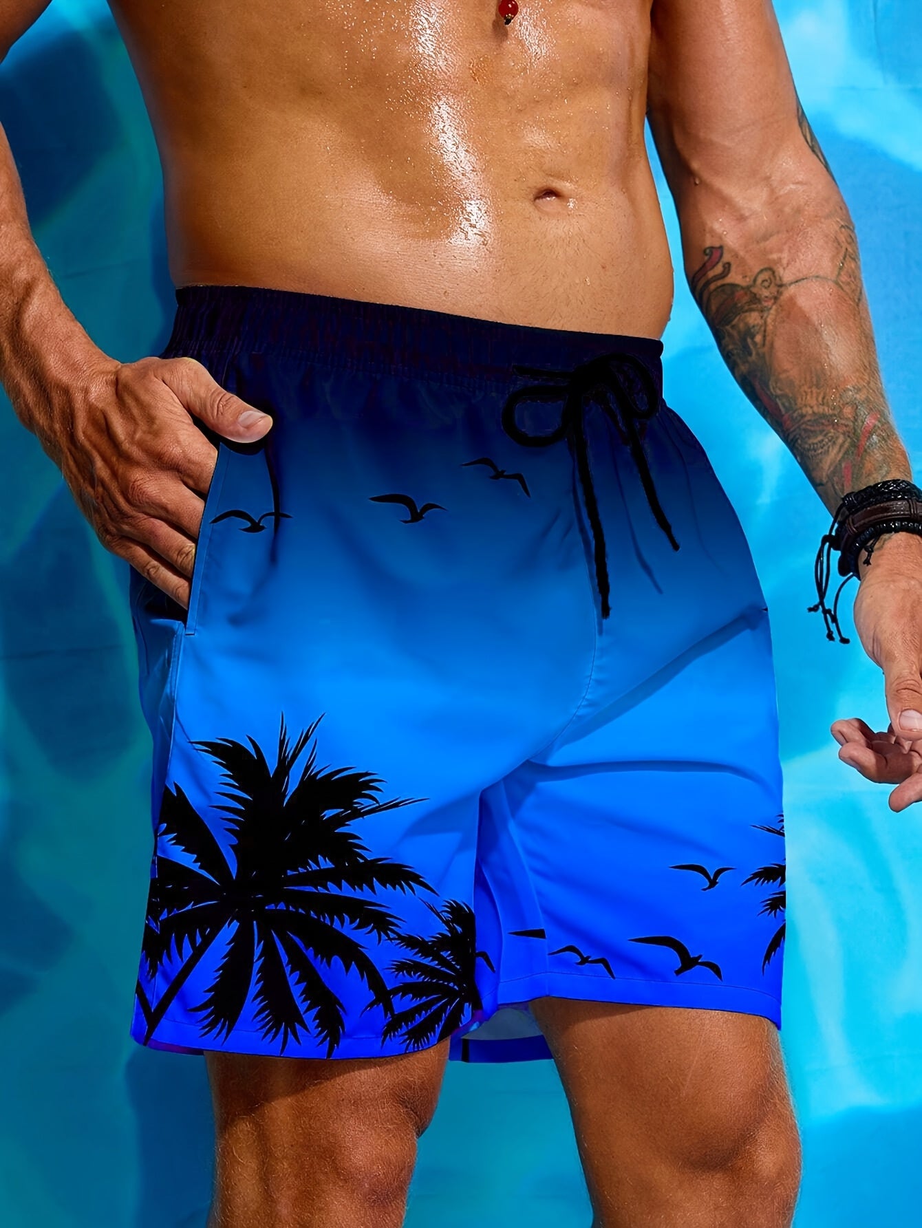 Short de plage pour homme à imprimé palmier 3D