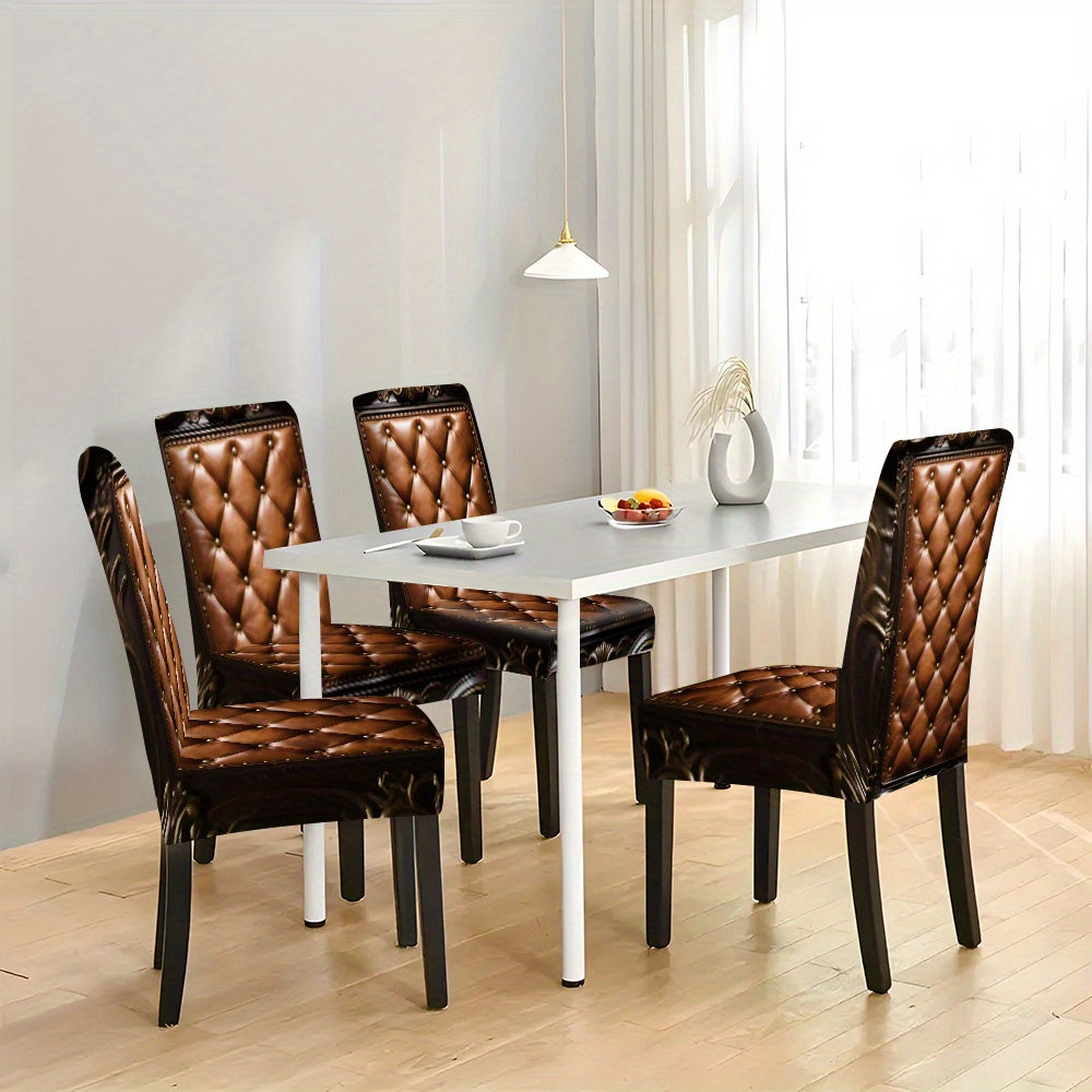 Lot de 6 housses de chaise en similicuir à carreaux losanges, amovibles