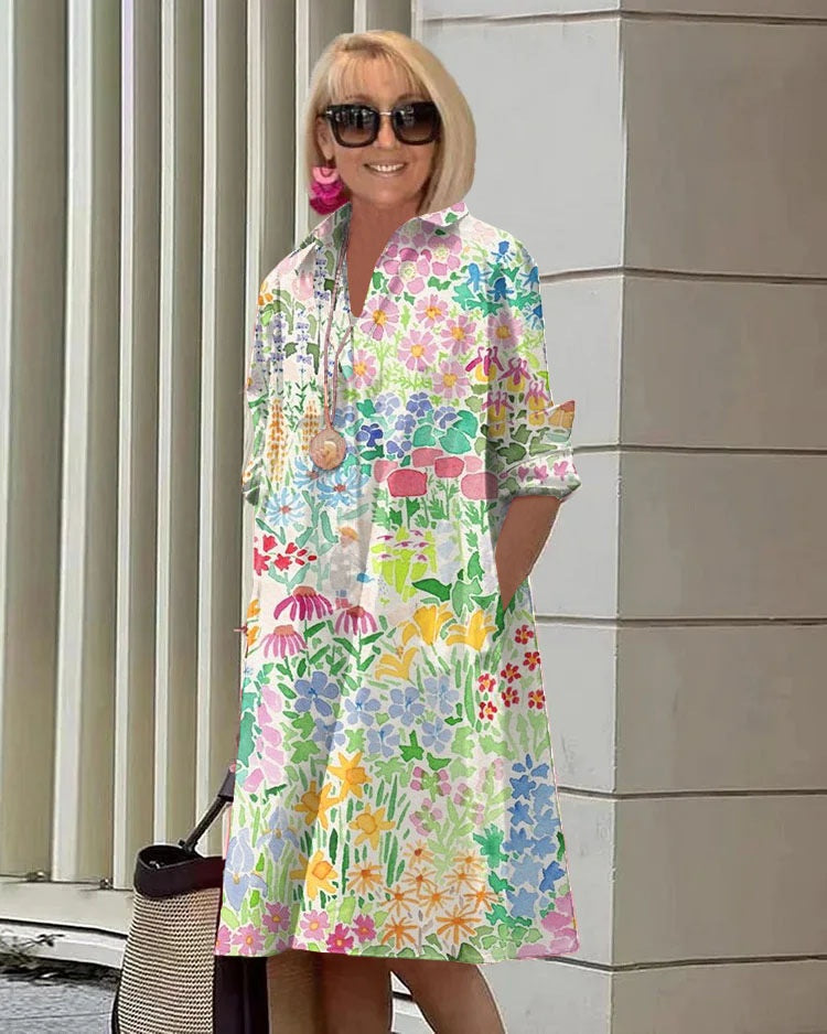 Chemise femme à manches longues, couleur unie, robe mi-longue simple