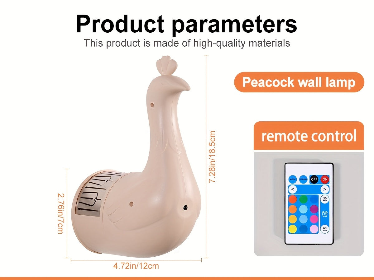 Applique murale Paon en plastique 3D indépendante, 16 couleurs réglables pour différentes pièces - Éclairage sur le thème des animaux avec commande tactile et télécommande, batterie rechargeable