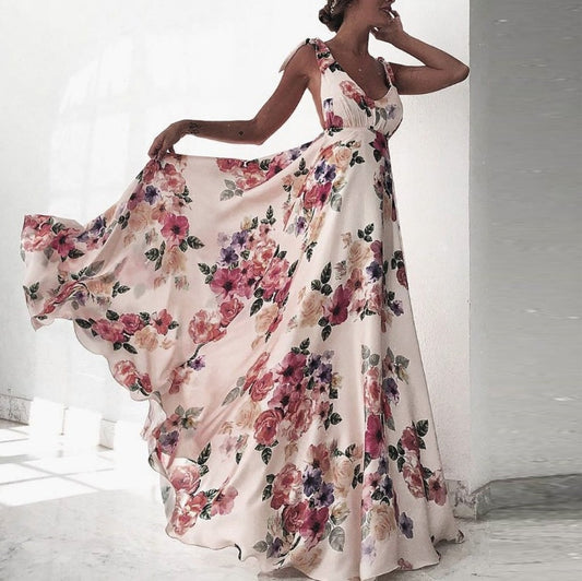 Robe  élégante sans manches à fleurs