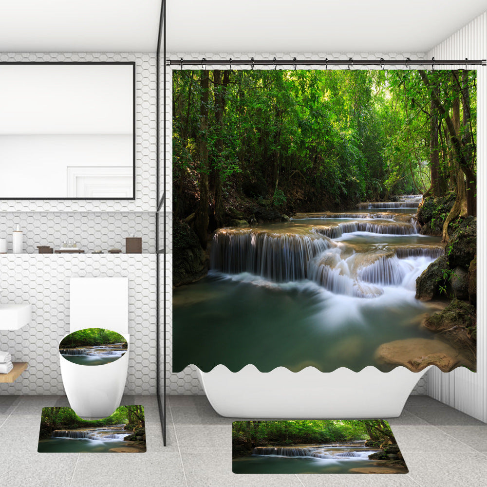 Rideau de douche de salle de bain avec tapis de sol et imprimé