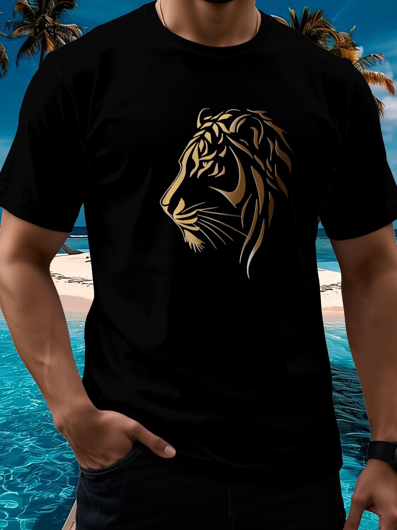 T-shirt homme imprimé lion - Respirant, séchage rapide, manches courtes