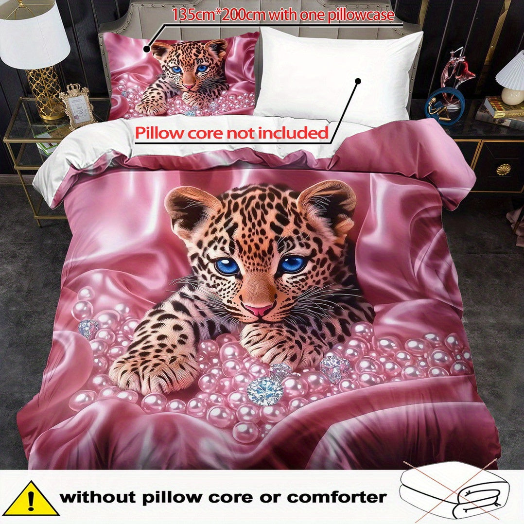 Parure de lit 3 pièces, motif léopard diamant, imprimé rose
