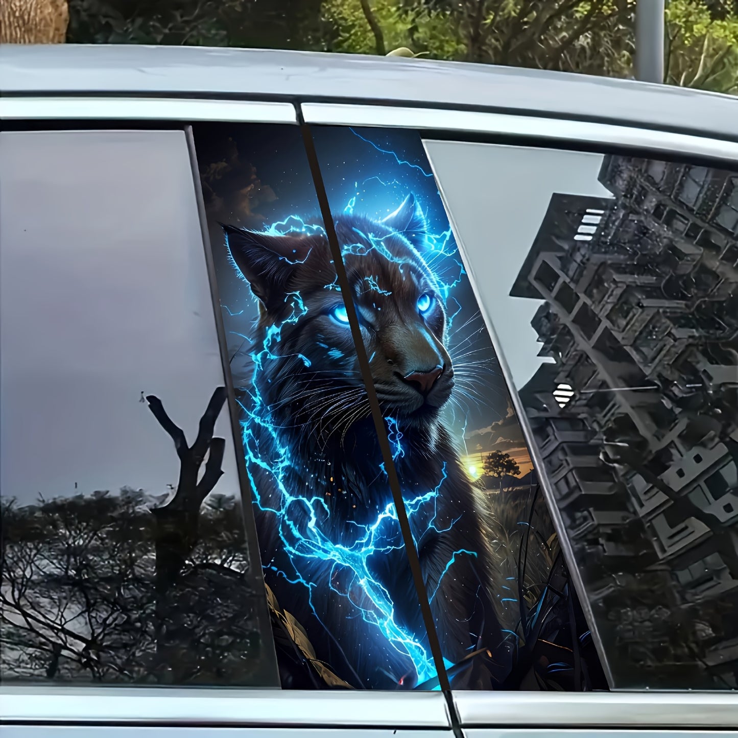 Stickers Voiture Black Panther Eclair – Pilier B, PVC Brillant, Waterproof & Anti-UV, Universel | Lot de 2