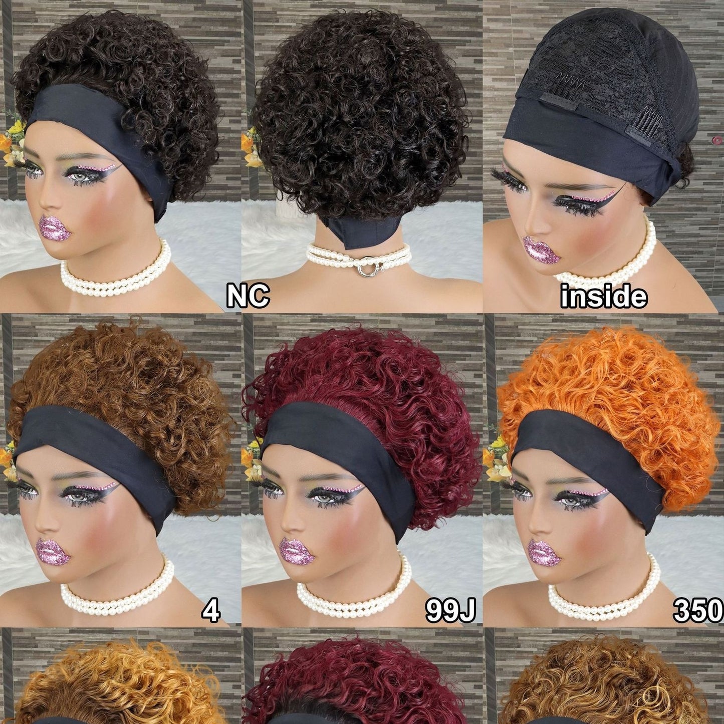 Bandeau en soie glacée coloré en véritables cheveux humains