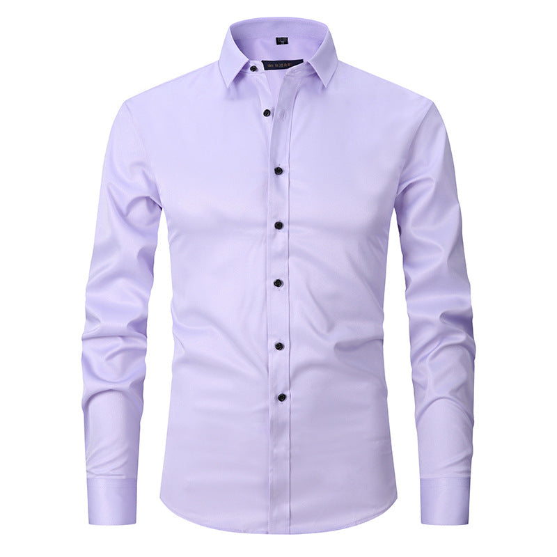 Chemise stretch homme à manches longues, coupe ajustée, sans repassage