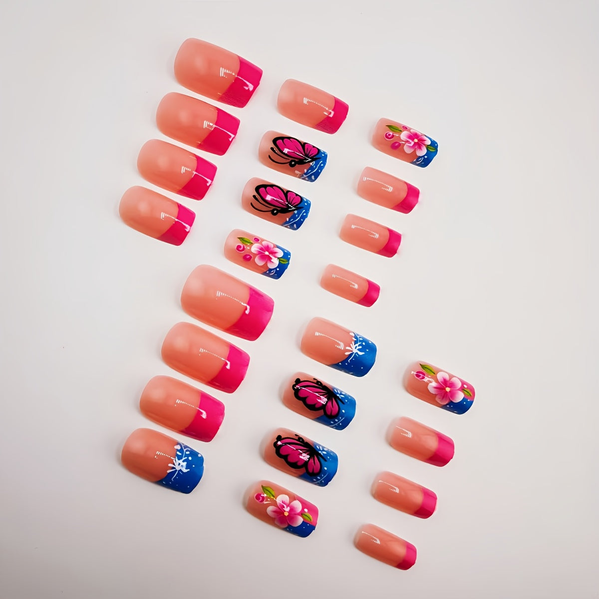 24 faux ongles courts de forme carrée