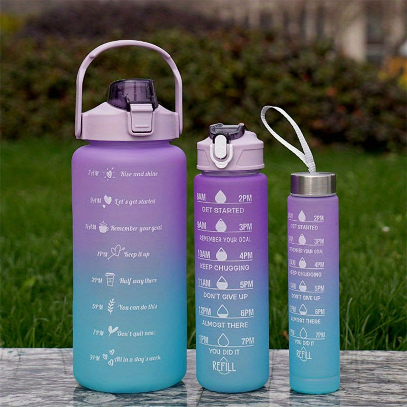 Ensemble de 3 bouteilles d'eau en plastique de grande capacité et résistantes aux hautes températures VIOLET 2000ML 750ML 300ML